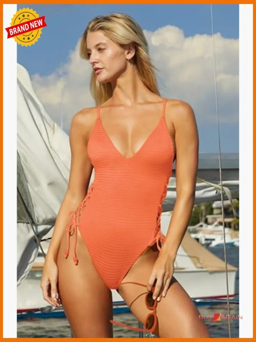 One Piece Swimsuit Adjustable Lace Up High Leg Racerback Swimsuit